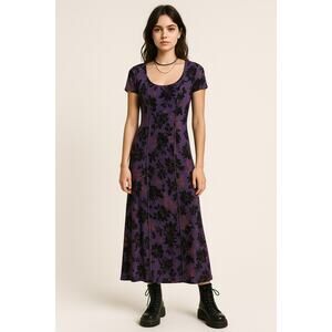Vintage Y2K Midi Dress Floral Print Purple Maxi Garden Party Size 6
